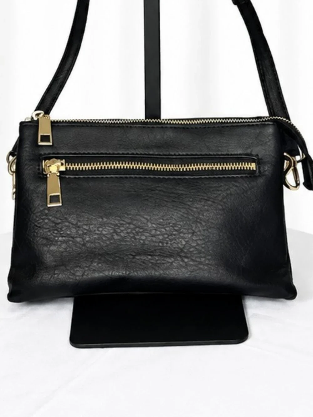 👜 Black Multi Compartment Crossbody Gold Zip Adjustable Strap Organizer Purse